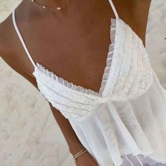 White Women's Solid Color Asymmetric Hem Summer Camisole - Picture 4 of 5